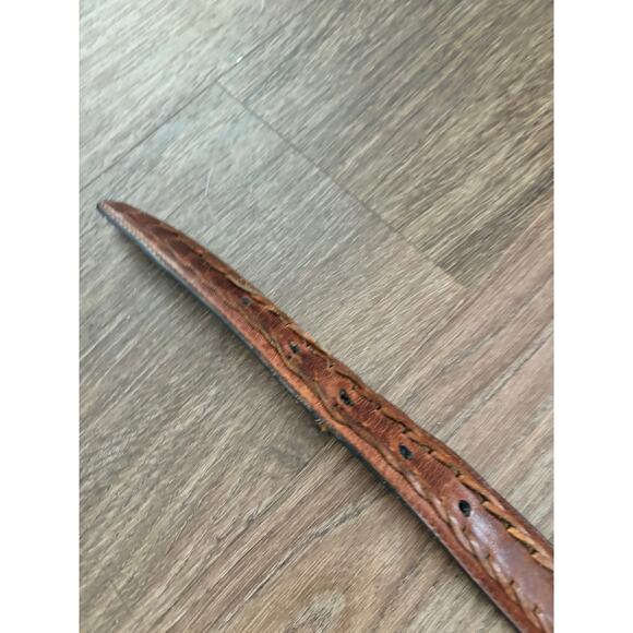 Vintage 1970s Men's Brown Leather Belt Braided Leather Detail Gold toned Buckle - Picture 6 of 11